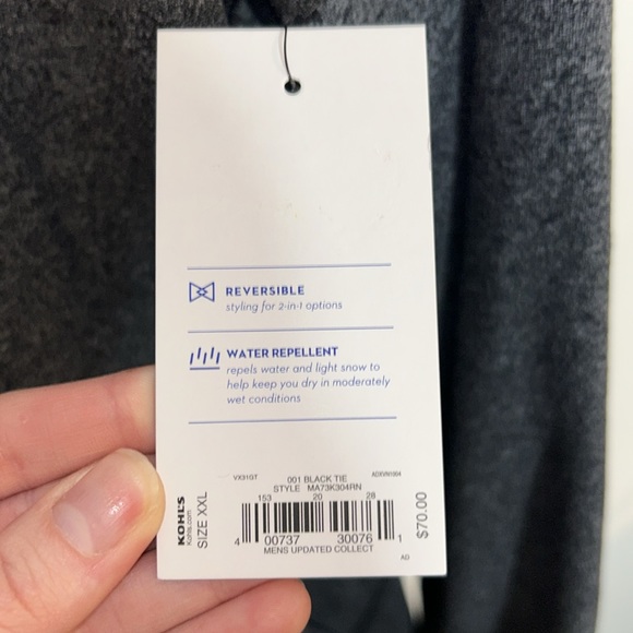 Apt 9 Gray & Black Water Repellent Reversible Hooded Jacket Size XXL NWT - Picture 4 of 8